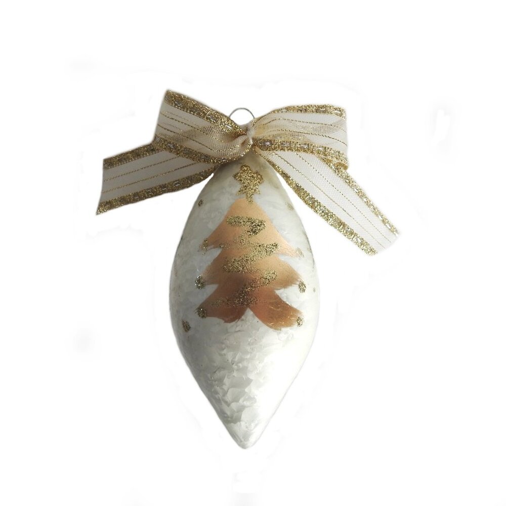 White Mercury Glass Icicle with Gold Christmas Tree Ornament